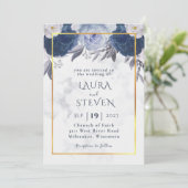 Elegant Dusty Gray Blue Floral Wedding Invitation Kaart (Staand voorkant)