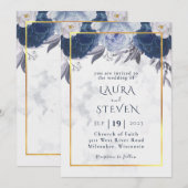 Elegant Dusty Gray Blue Floral Wedding Invitation Kaart (Voorkant / Achterkant)