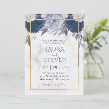 Elegant Dusty Gray Blue Floral Wedding Invitation