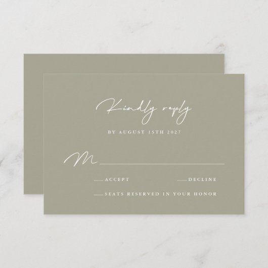 Elegant Dusty Gray Calligraphy RSVP Card (Voorkant / Achterkant)