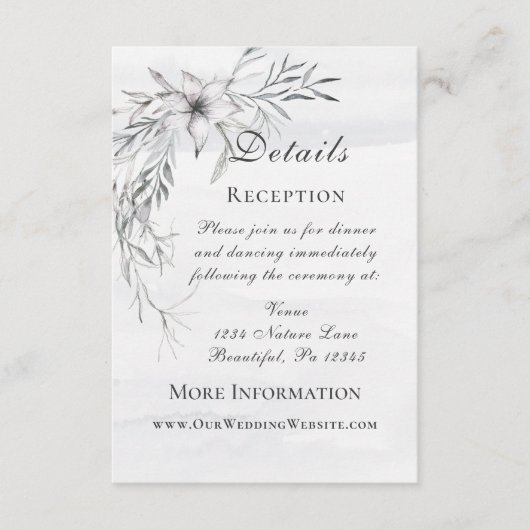 Elegant Dusty Gray White Floral Waterverf Wedding Informatiekaartje (Voorkant)