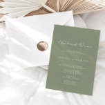 Elegant Dusty Green Calligraphy Rehearsal Dinner Kaart<br><div class="desc">Ontworpen om te coördineren met voor het "Moderne Klassieke" Collectie van de Uitnodiging van de Weddenschap. Klik op "Personaliseren" als je details wilt wijzigen. Uitzicht de verbinding van het collectie op deze pagina om alle passende punten in dit prachtige ontwerp te zien of het collectie te zien https://bit.ly/3H2bCfh</div>