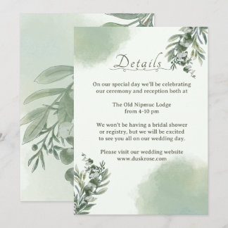 Elegant Dusty Green Details Wedding Enclosure Card Kaart