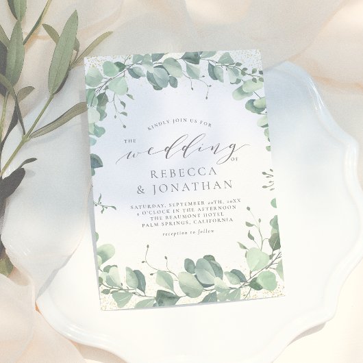 Elegant Dusty Green Eucalyptus Greenery Wedding Kaart