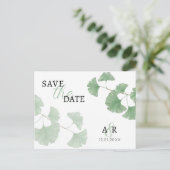Elegant Dusty Green Ginkgo Floral Save the Date Uitnodiging Briefkaart (Staand voorkant)