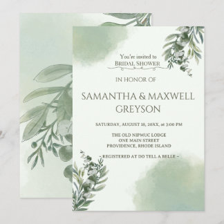 Elegant Dusty Green Script Classic Bridal Shower  Kaart
