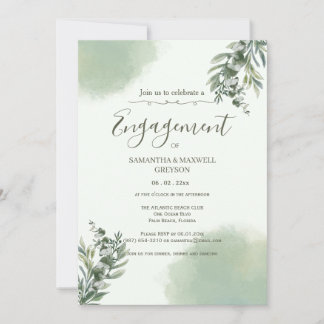 Elegant Dusty Green Script engagement Invitation Kaart