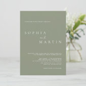 Elegant Dusty Green Script Photo Classic Wedding Kaart (Staand voorkant)