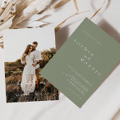 Elegant Dusty Green Script Photo Classic Wedding Kaart
