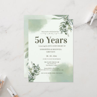 Elegant Dusty Green Script Wedding Anniversary  Kaart