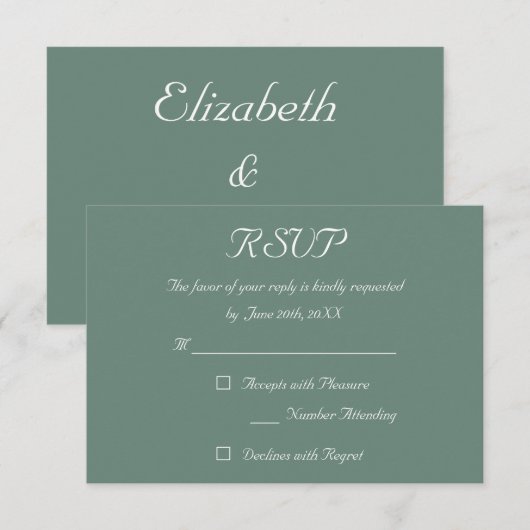 Elegant Dusty Green Wedding RSVP Invitation Kaart (Voorkant / Achterkant)