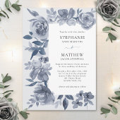 Elegant Dusty Grey Waterverf Floral Wedding Kaart