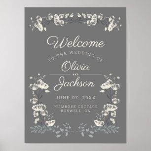 Elegant dusty Grey & White floral bruiloft welkom Poster