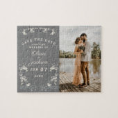 Elegant dusty grijs & witte floral save the date legpuzzel (Horizontaal)