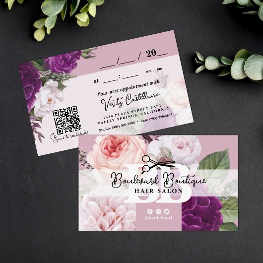 Elegant Dusty Mauve Bloemenhaar Afspraak QR Visitekaartje