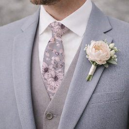 Elegant Dusty Mauve Botanical Necktie for Weddings Stropdas