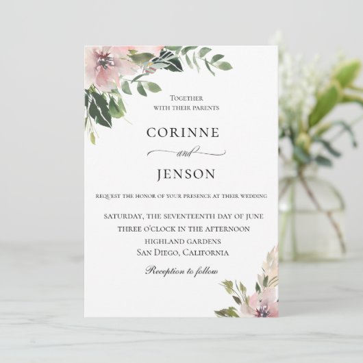 Elegant Dusty Mauve Botanische Bruiloft Kaart (Staand voorkant)