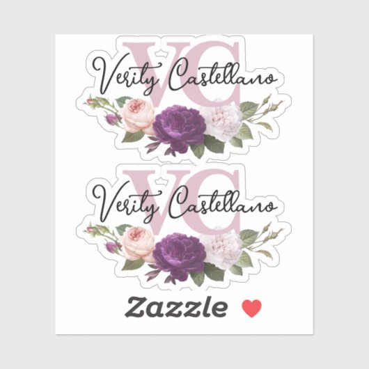 Elegant Dusty Mauve Floral Persoonlijke Naam Logo  Sticker (Vel)