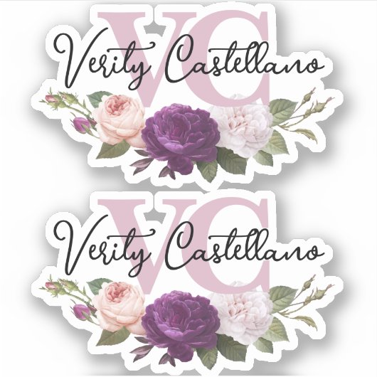 Elegant Dusty Mauve Floral Persoonlijke Naam Logo  Sticker (Voorkant)