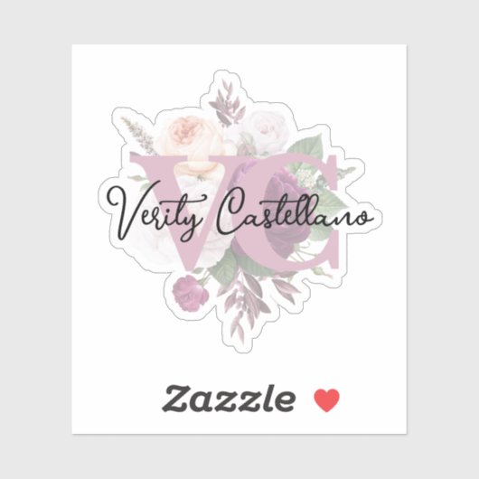 Elegant Dusty Mauve Floral Persoonlijke Naam Logo Sticker (Vel)