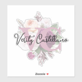 Elegant Dusty Mauve Floral Persoonlijke Naam Logo Sticker