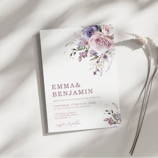 Elegant Dusty Mauve & Lavendel Bruiloft Bloemen Kaart
