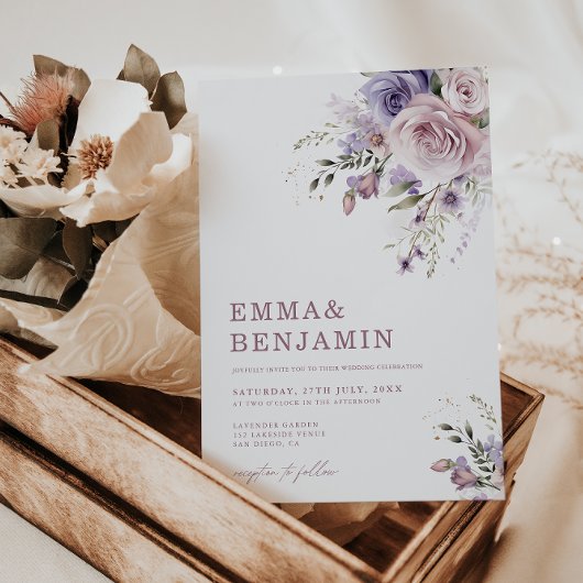 Elegant Dusty Mauve & Lavendel Bruiloft Bloemen Kaart