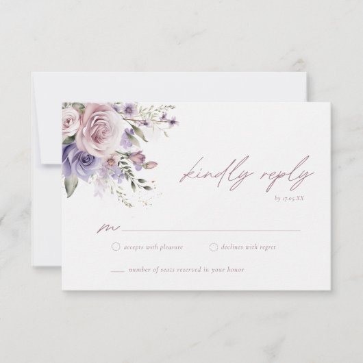 Elegant Dusty Mauve & Lavendel Bruiloft RSVP Kaart (Voorkant)