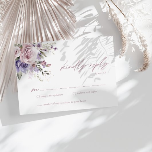 Elegant Dusty Mauve & Lavendel Bruiloft RSVP Kaart