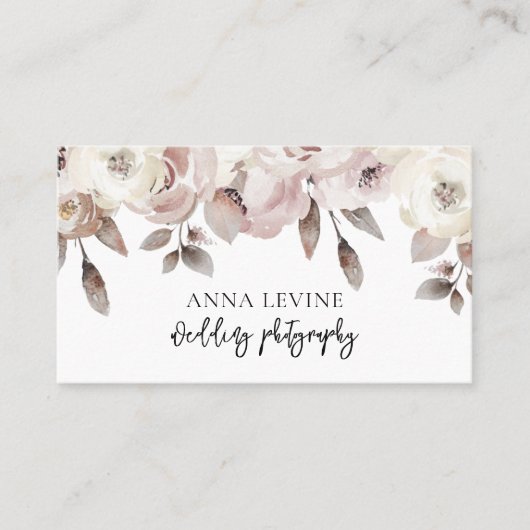 Elegant Dusty Mauve Roos Floral Border Visitekaartje (Voorkant)