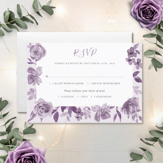 Elegant Dusty Mauve Waterverf Floral Wedding RSVP Kaartje