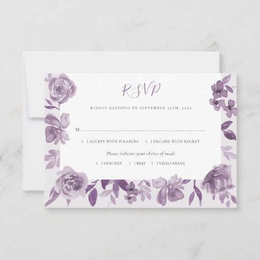 Elegant Dusty Mauve Waterverf Floral Wedding RSVP Kaartje (Voorkant)