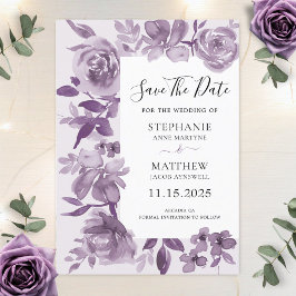 Elegant Dusty Mauve Waterverf Floral Wedding Save The Date