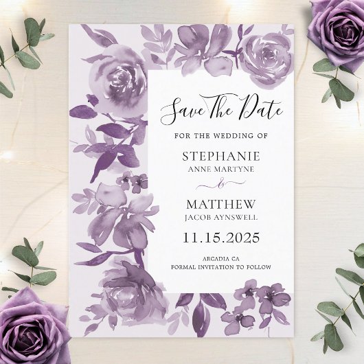 Elegant Dusty Mauve Waterverf Floral Wedding Save The Date