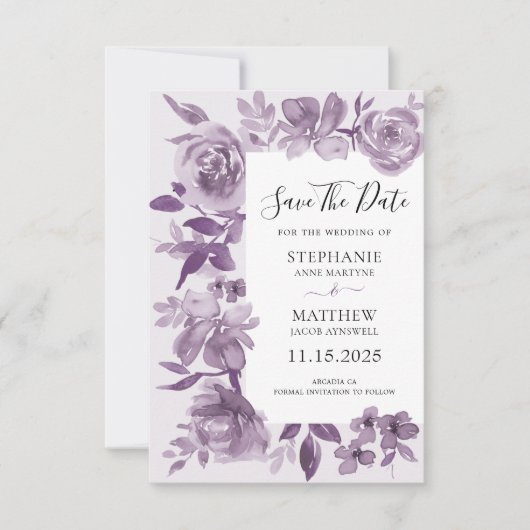 Elegant Dusty Mauve Waterverf Floral Wedding Save The Date (Voorkant)