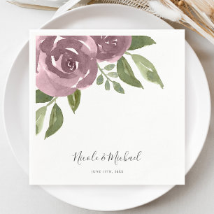 Elegant Dusty Mauve Waterverf Floral Wedding Servet