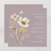 Elegant Dusty Mauve Waterverf Wildflower Weddensch Kaart (Voorkant / Achterkant)