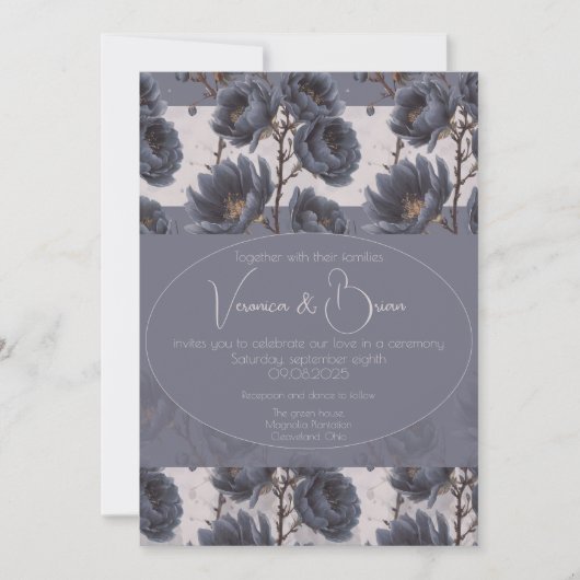 Elegant Dusty Navy Blue bruiloft Bloemen Kaart (Voorkant)
