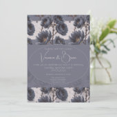 Elegant Dusty Navy Blue bruiloft Bloemen Kaart (Staand voorkant)