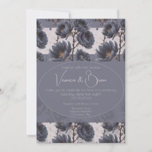 Elegant Dusty Navy Blue bruiloft Bloemen Kaart