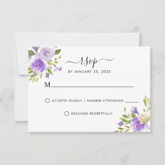 Elegant Dusty Paars Plum Greenery Floral Wedding RSVP Kaartje (Voorkant)