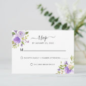 Elegant Dusty Paars Plum Greenery Floral Wedding RSVP Kaartje (Staand voorkant)