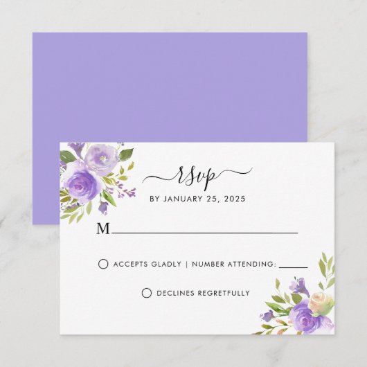 Elegant Dusty Paars Plum Greenery Floral Wedding RSVP Kaartje (Voorkant / Achterkant)