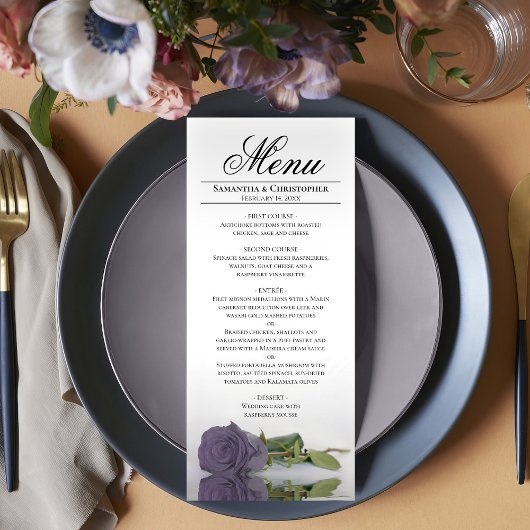 Elegant Dusty Paars Roos Reflections Wedding Menu
