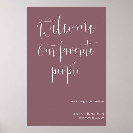 Elegant Dusty Paars Welcome Wedding Ceremony Sign Poster (Voorkant)