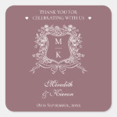 Elegant Dusty Paarse  Crest Bedankt Vierkante Sticker (Voorkant)