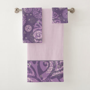 Elegant Dusty Paarse Ethnic Motif Bad Handdoek