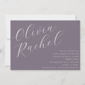 Elegant Dusty Paarse Script Minimal Bat Mitzvah Kaart (Voorkant)