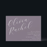 Elegant Dusty Paarse Script Minimal Bat Mitzvah Kaart<br><div class="desc">Nodig uw gasten in stijl uit met deze eigentijdse Bat Mitswa-uitnodiging, met een minimalistische horizontale compositie en elegante scriptkalligrafie in het wit op een stoffige Paarse achtergrond. Het schone, moderne ontwerp straalt sophisticatie uit met behoud van een warme en gastvrije toon. Perfect voor het vieren van deze speciale mijlpaal, deze...</div>