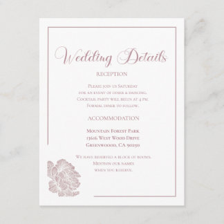 Elegant Dusty Pink and White Floral Wedding Informatiekaartje